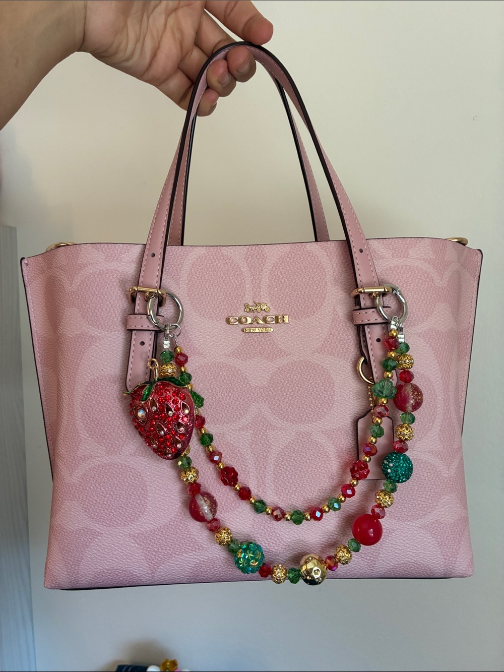 Red Crystal Strawberry Charm Bag Chain 🍓